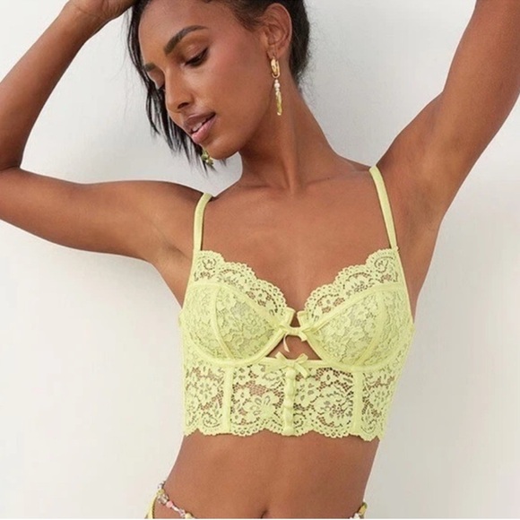For Love And Lemons Other - For Love and Lemons Creamsicle Corset Bra Lace Boning Bows Lime Green 36C